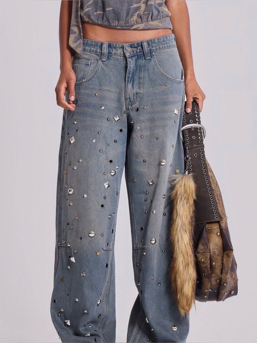 Jaded London Studded Wide Leg Jeans